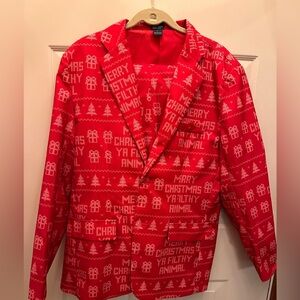 Merry Christmas you Filthy animal red men’s suit Large. Excellent condition